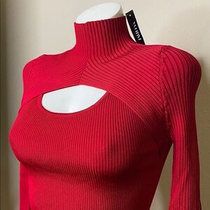 White House Black Market sexy Red open neck ribbed Sweater XS❤️
